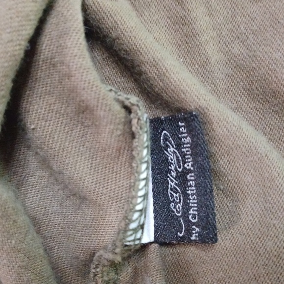 Ed Hardy By Chritian Audigier Men's Long Sleeve Tee Shirt Olive/Cream Size L - Picture 9 of 10